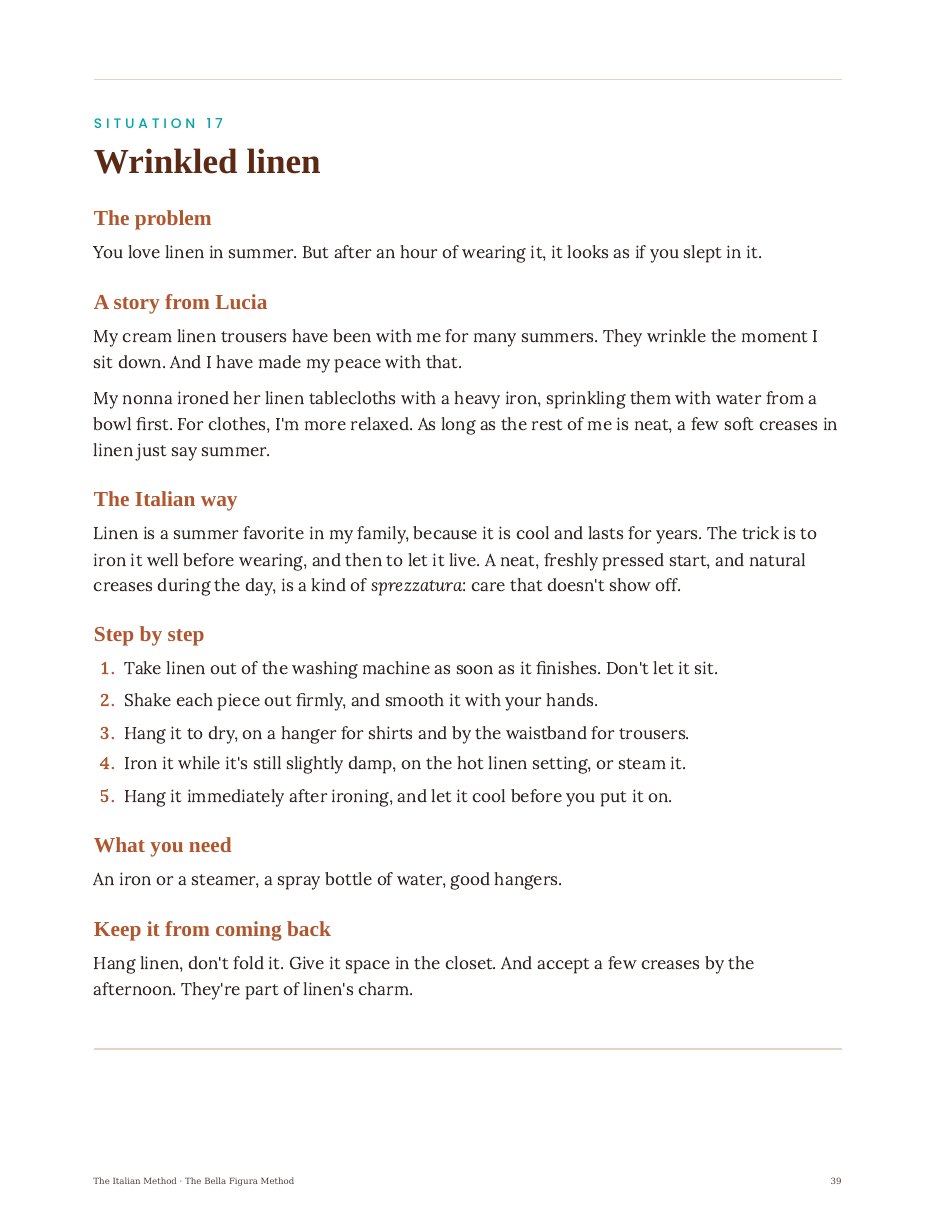 Inside page: Situation 17, Wrinkled linen
