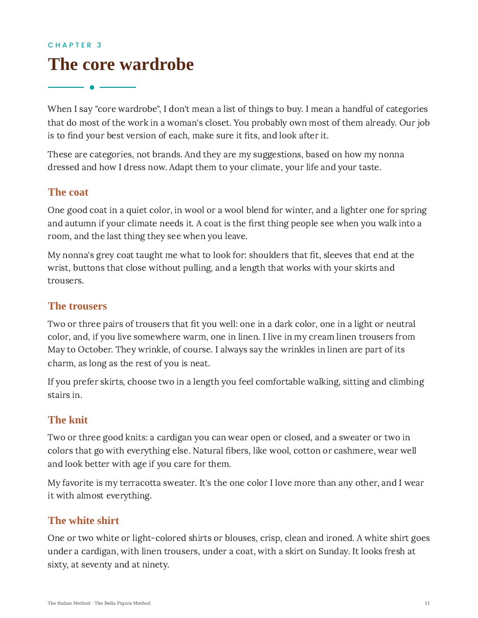 Inside page: Chapter 3, The core wardrobe