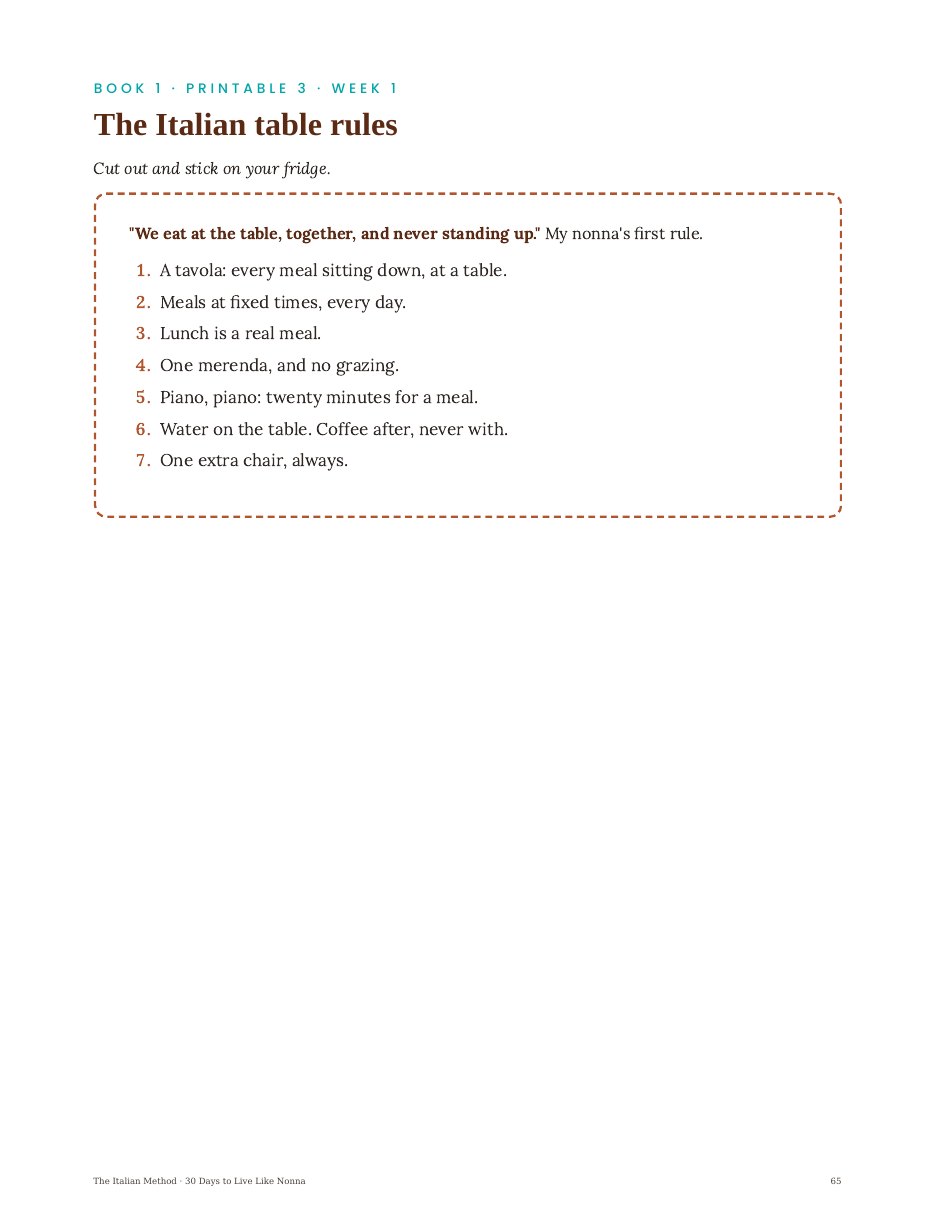 The Italian table rules card printable